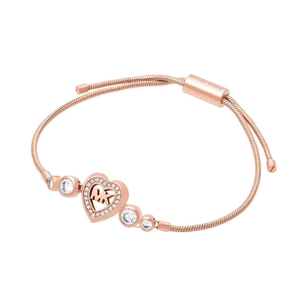 Michael Kors Womens Rose Gold-Tone Heart Link Charm Bracelet  One Size