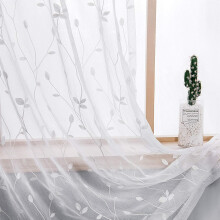 2 Panels Embroidered Leaf Pattern Semi Sheer Curtains Floral Voile Window Draperies Treatment For Bedroom Living Room Rod Pocket White 53 X 63 Inch