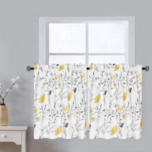 Flower Watercolor Kitchen Curtains, Floral Window Curtain For Kitchen Bathroom Basement Laundry, 26" 24" / 2 Panels Yellow