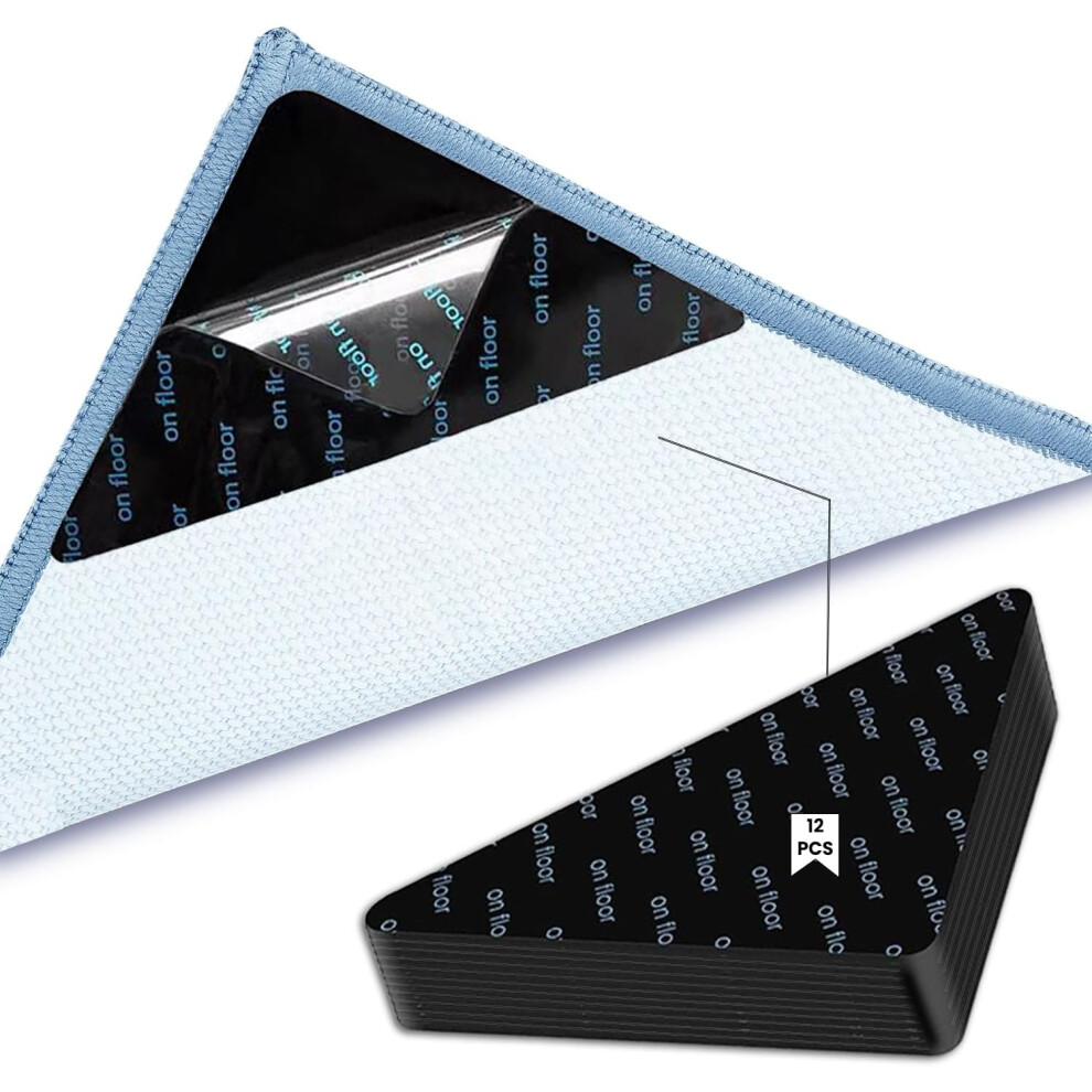 Rug Gripper Pad 12PCS Triangle- Washable & Reusable Rug Grippers For Laminate Floor - Anti Slip Rug Underlay - Marble, Wooden Floors