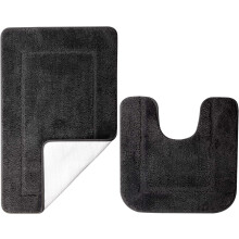 Bath Mat Set Of 2, High Density Soft Microfiber Non Slip , 53 X 86 CM Bathroom Rug &amp; 50 X 50 CM Toilet Pedestal Mat, Machine Washable, Black