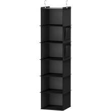 6 Shelf Hanging Storage Organiser, Slim Hanging Shelves, Fabric Hanging Clothes Organiser For Wardrobe, Clothes Hanging Storage ,Black