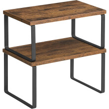 Spice Rack, Set Of 2 Cupboard Shelf Organiser, Expandable Kitchen Shelf Organiser, Metal And Wood, Stackable Spice Holder, Black