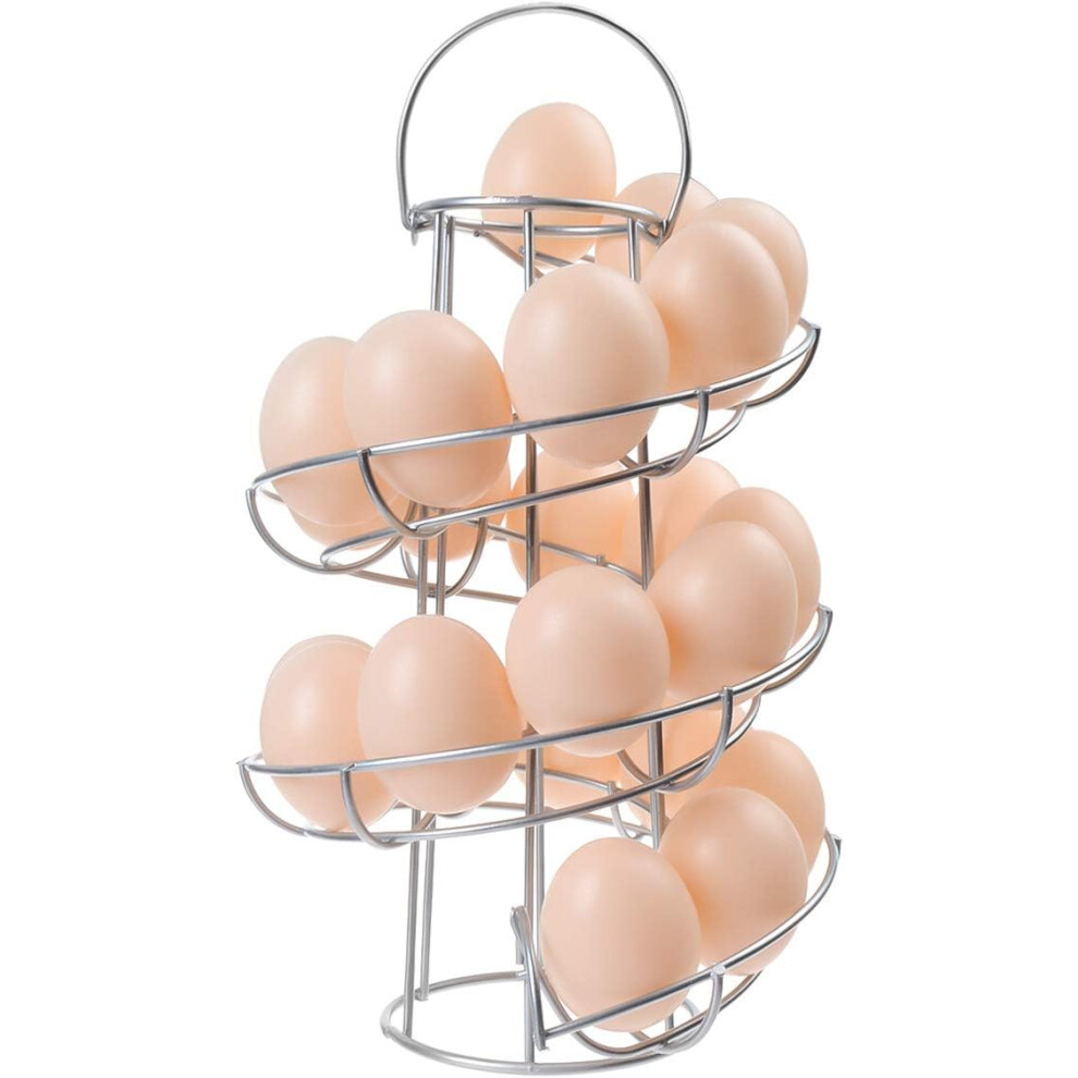 Egg Skelter Spiraling Dispenser Rack Chrome Plated Freestanding Wire Chicken Egg Storage Organizer Display Holder Basket Silver