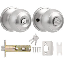 Silver Privacy Door Knob With Key, Stainless Steel Round Interior Door Knobs For Bedroom/Bathroom