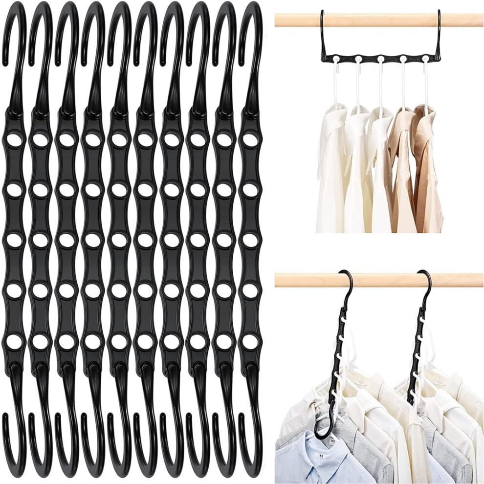 10PCS Space Saving Hangers, Clothes Hangers , Coat Hangers Space Saving, Wardrobe Space Saver Hangers, Space Saver Hangers For Clothes - Black