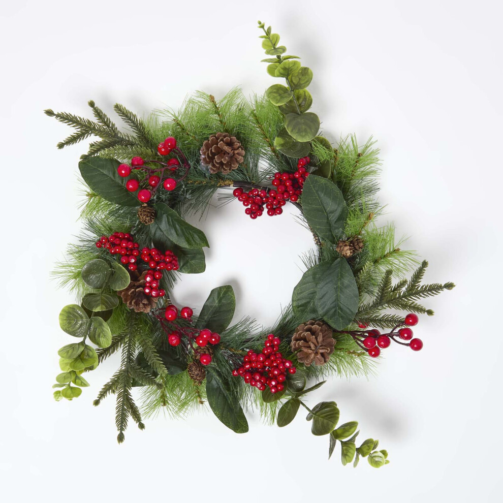 Homescapes Artificial Winter Woodland And Eucalyptus Wreath Green