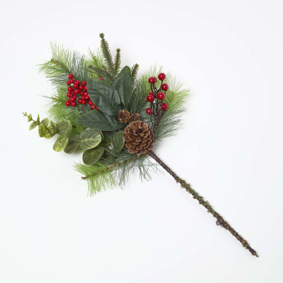 Homescapes Artificial Bouquet Winter Woodland And Eucalyptus Single Stem Green