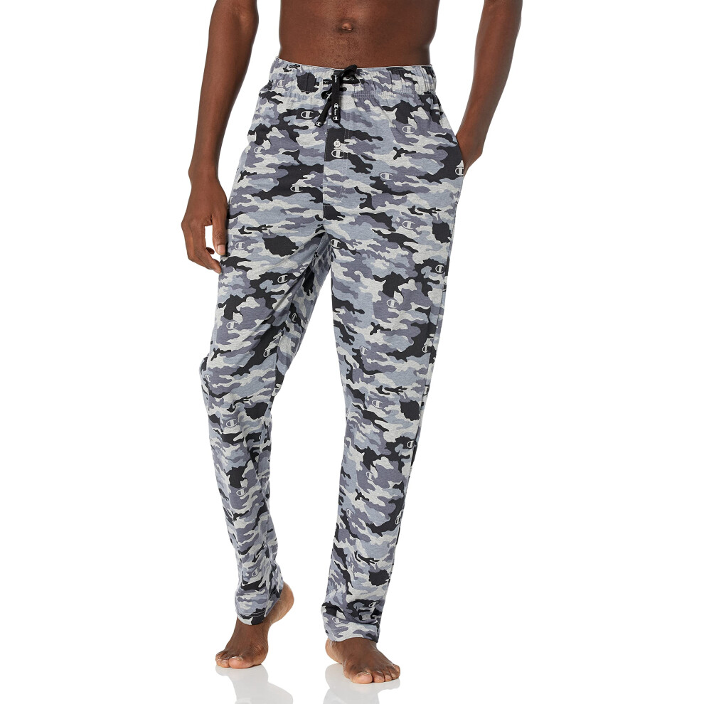 Champion Men's Jersey Sleep Pants  Grey/Black Camo Print  Large