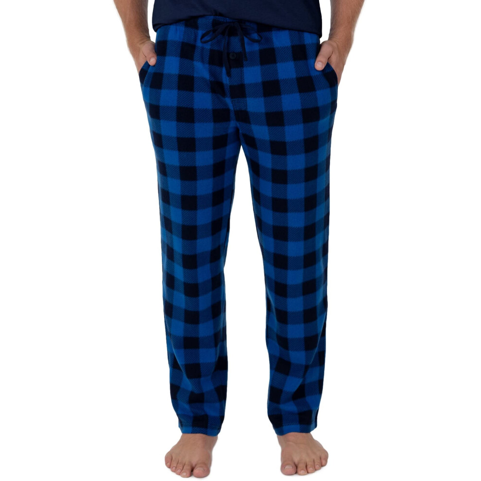 Fruit of the Loom Men's Fleece Pajama Pant  Large  Blue Buffalo Plaid