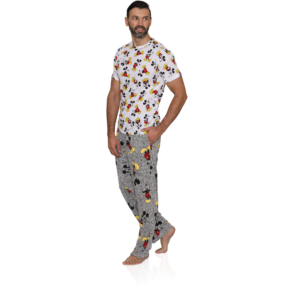 Disney Men's Classic Mickey Mouse Pajama Tee and Lounge Pant Set White