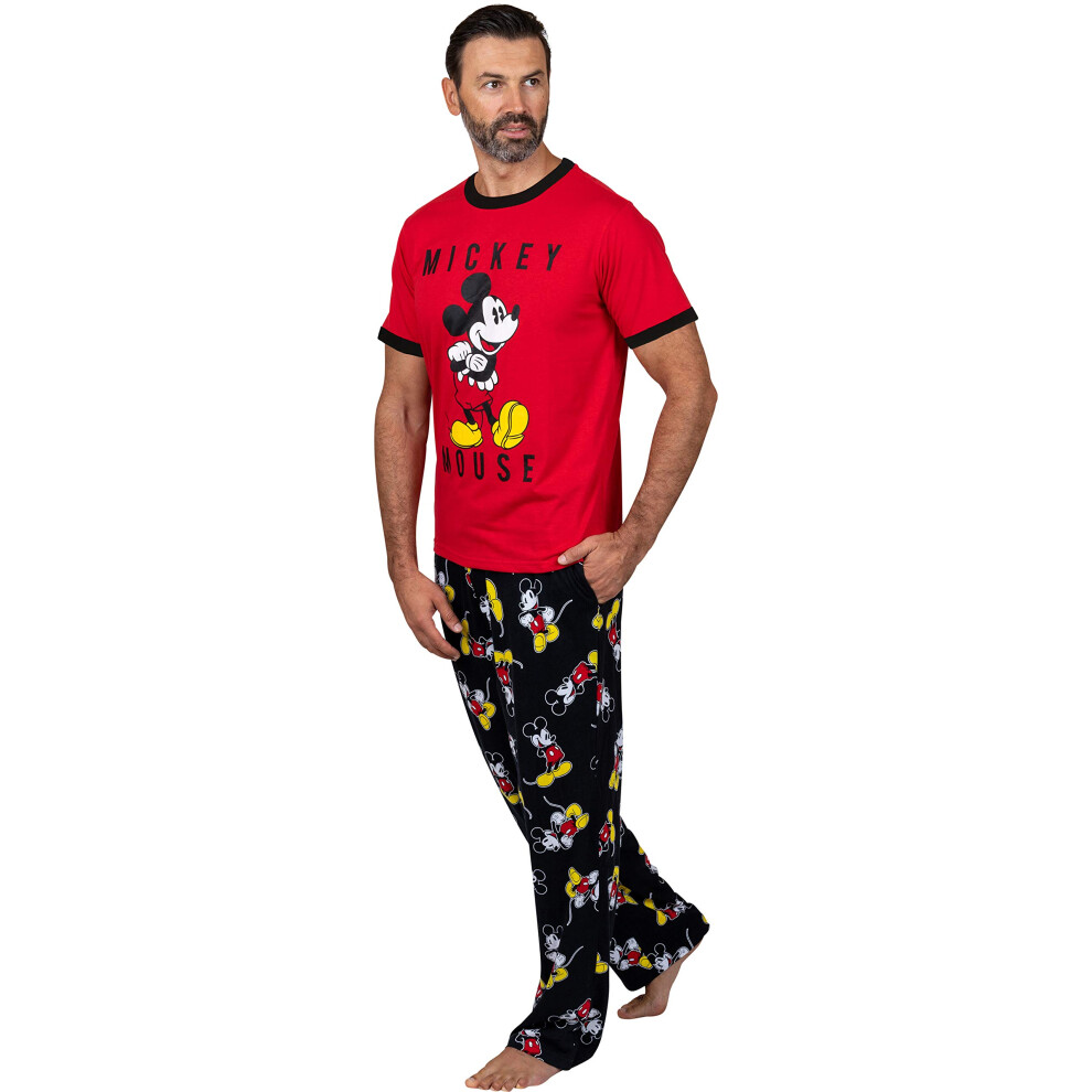 Disney Men's Classic Mickey Mouse Pajama Tee and Lounge Pant Set  Red/