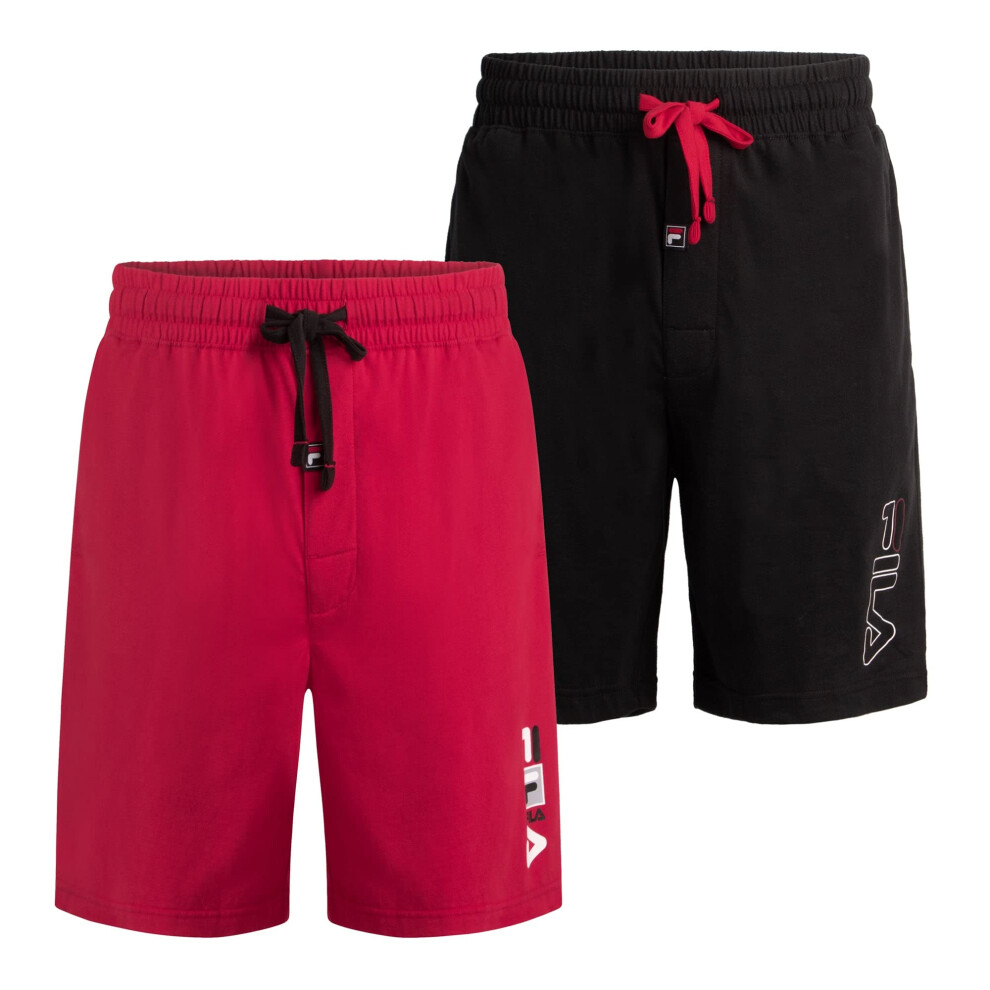 Fila Men's 2-Pack Pajama Night Sleep Short  Red and Black  Medium