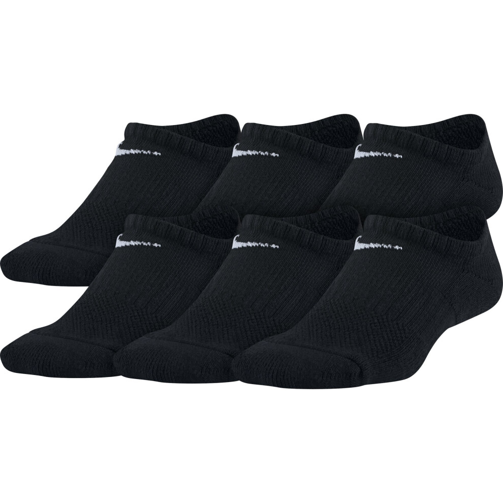 Nike Kids' Everyday Cushioned No-Show Socks (6 Pair)  Black/White  Med