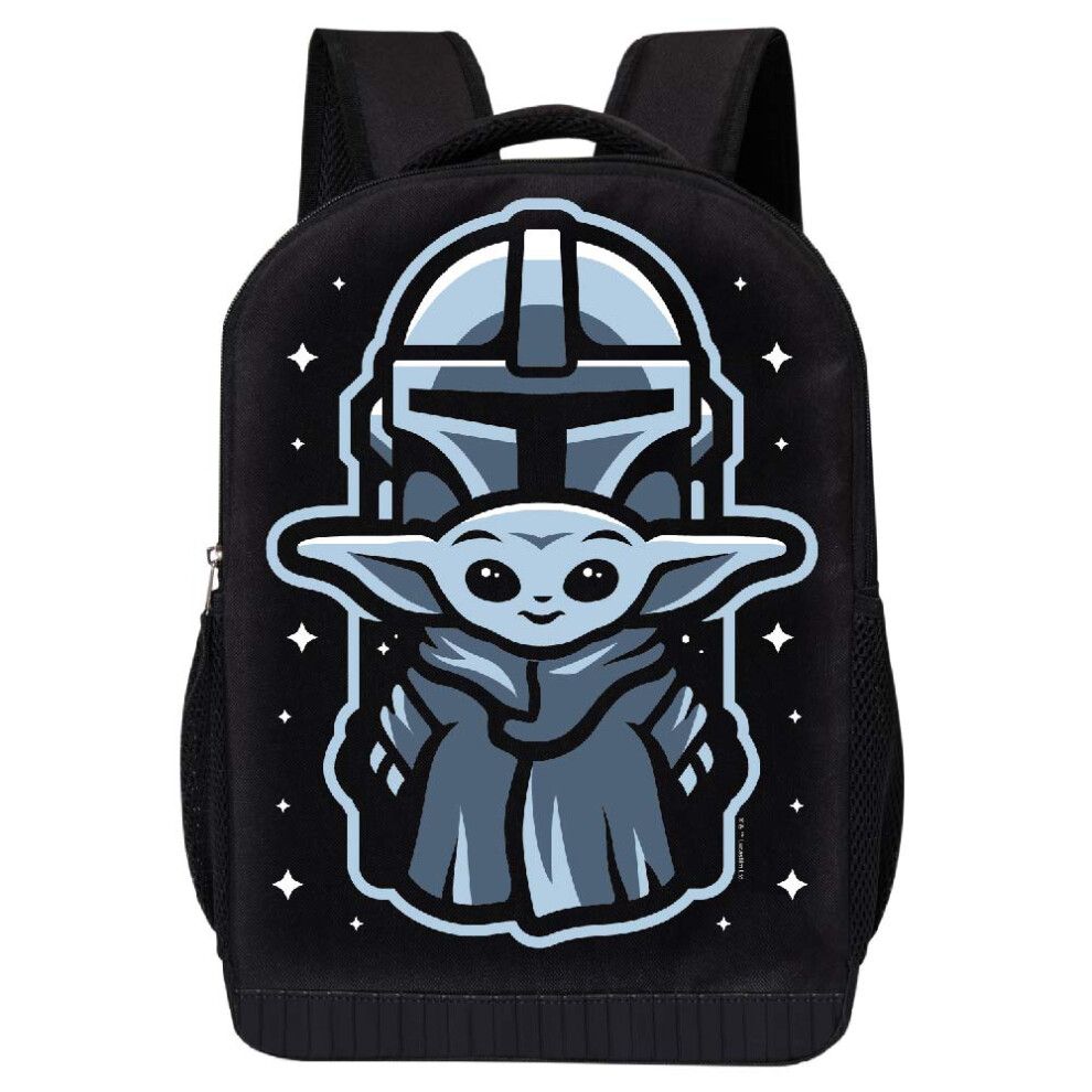 STAR WARS BLACK MANDALORIAN BACKPACK 18 INCH AIR MESH PADDED BAG (The