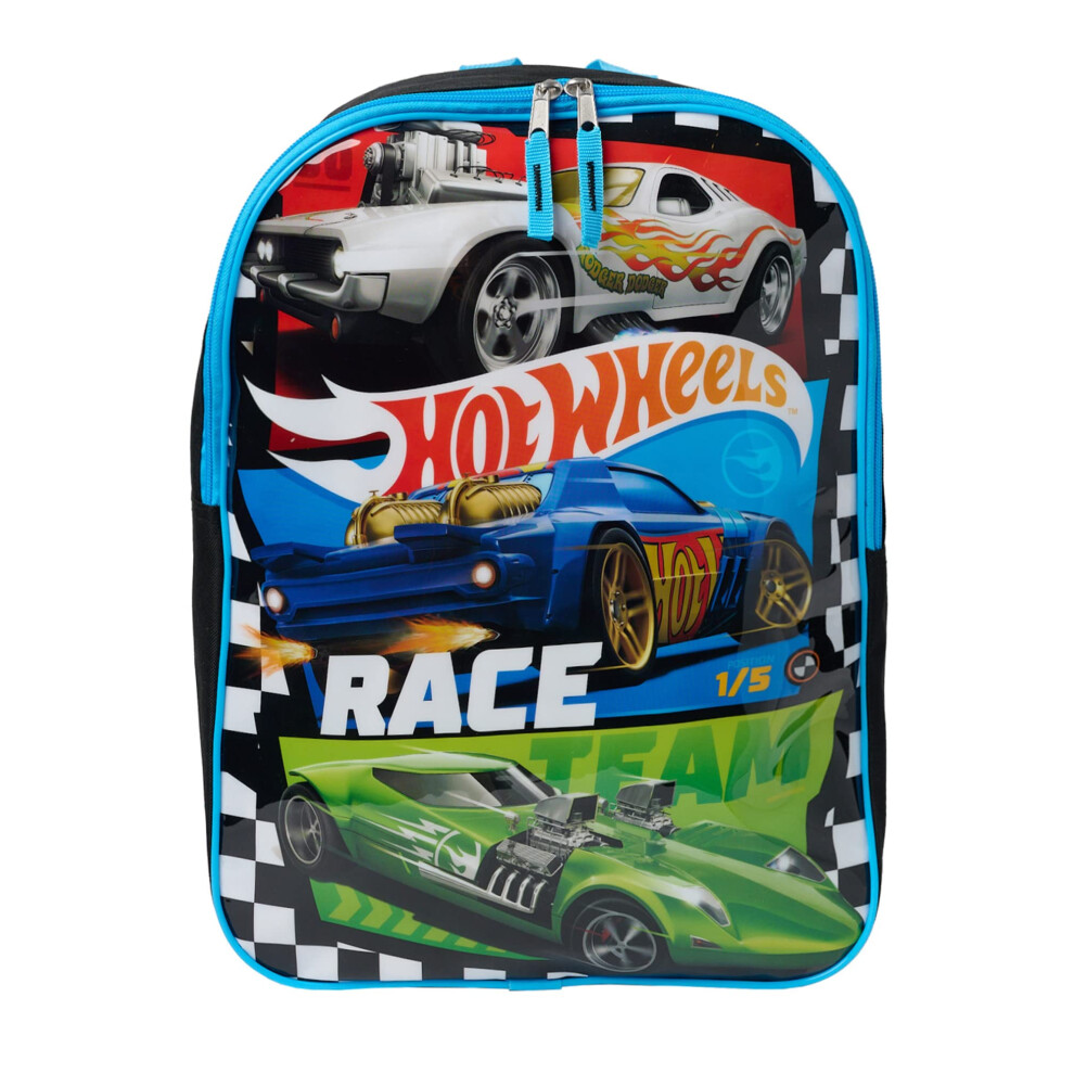 Hot Wheels 15"" Backpack Race Cars Boys Kids School Bag Blue Black