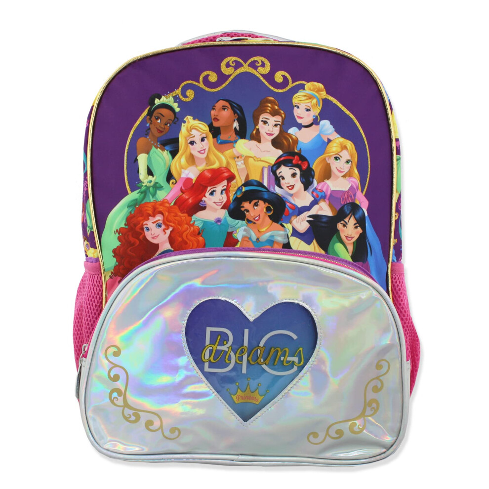 Disney Princess Girl's 16 Inch School Backpack Bag (One Size  Purple/P