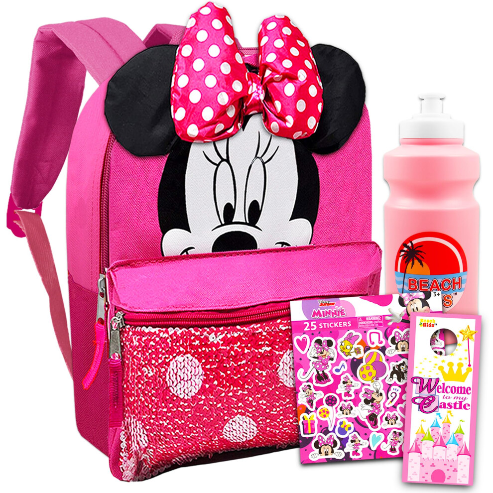 Disney Minnie Mouse Backpack for Girls Bundle ~ Deluxe 12"" Mini Sequi