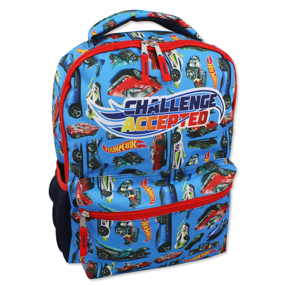 Hot Wheels Race Car Boys 16 Inch School Backpack (One Size  Blue)