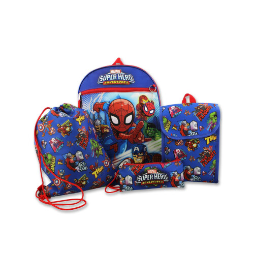 Marvel Super Hero Adventures Boys 5 piece Backpack and Snack Bag School Set (
