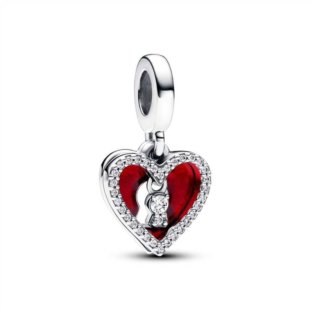 (Red Heart & Keyhole Double Dangle) Sterling silver charm for pandora bracelet 925