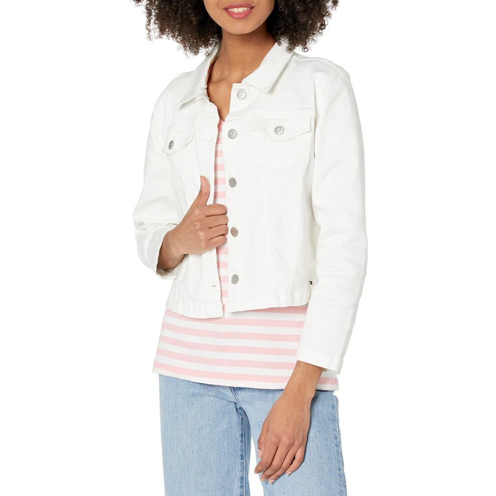 Tommy Hilfiger Women's Stretch Denim Jacket  Bright White  X-Small