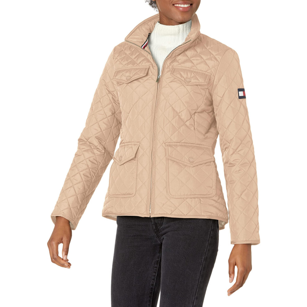 Tommy Hilfiger Quilted Fall Fashion  Lightweight Jacket Women  Khaki