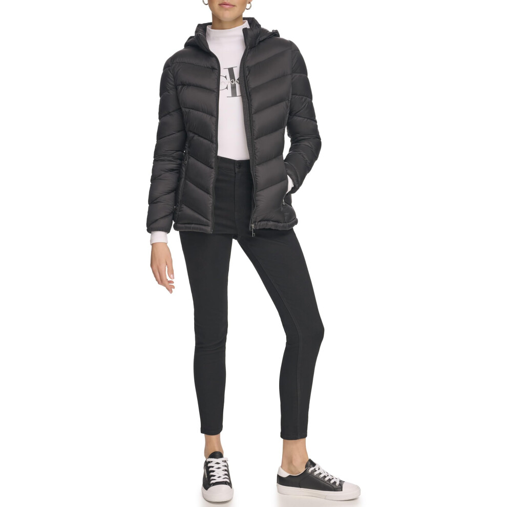 Calvin Klein Women's Light-Weight Hooded Puffer Jacket  Black