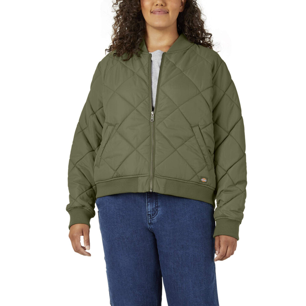 Dickies Women's Size Plus Quilted Bomber Jacket  Green Leaf  2PS