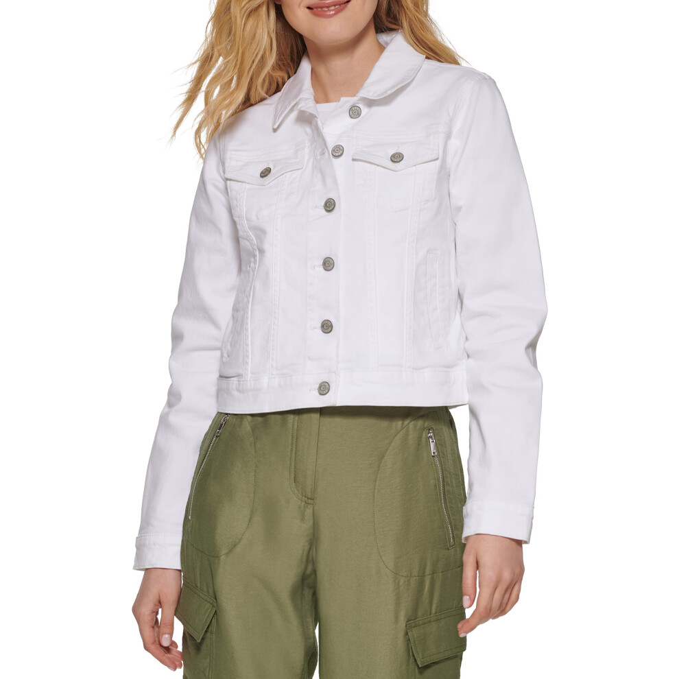 DKNY Women's Cropped Button Up Jacket  Rinse Denim