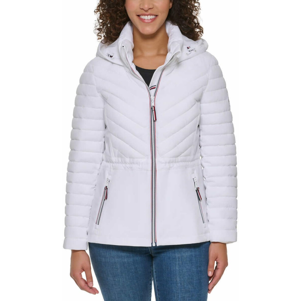 Tommy Hilfiger Women's Puffer Lightweight Hooded Stretch Jacket with D