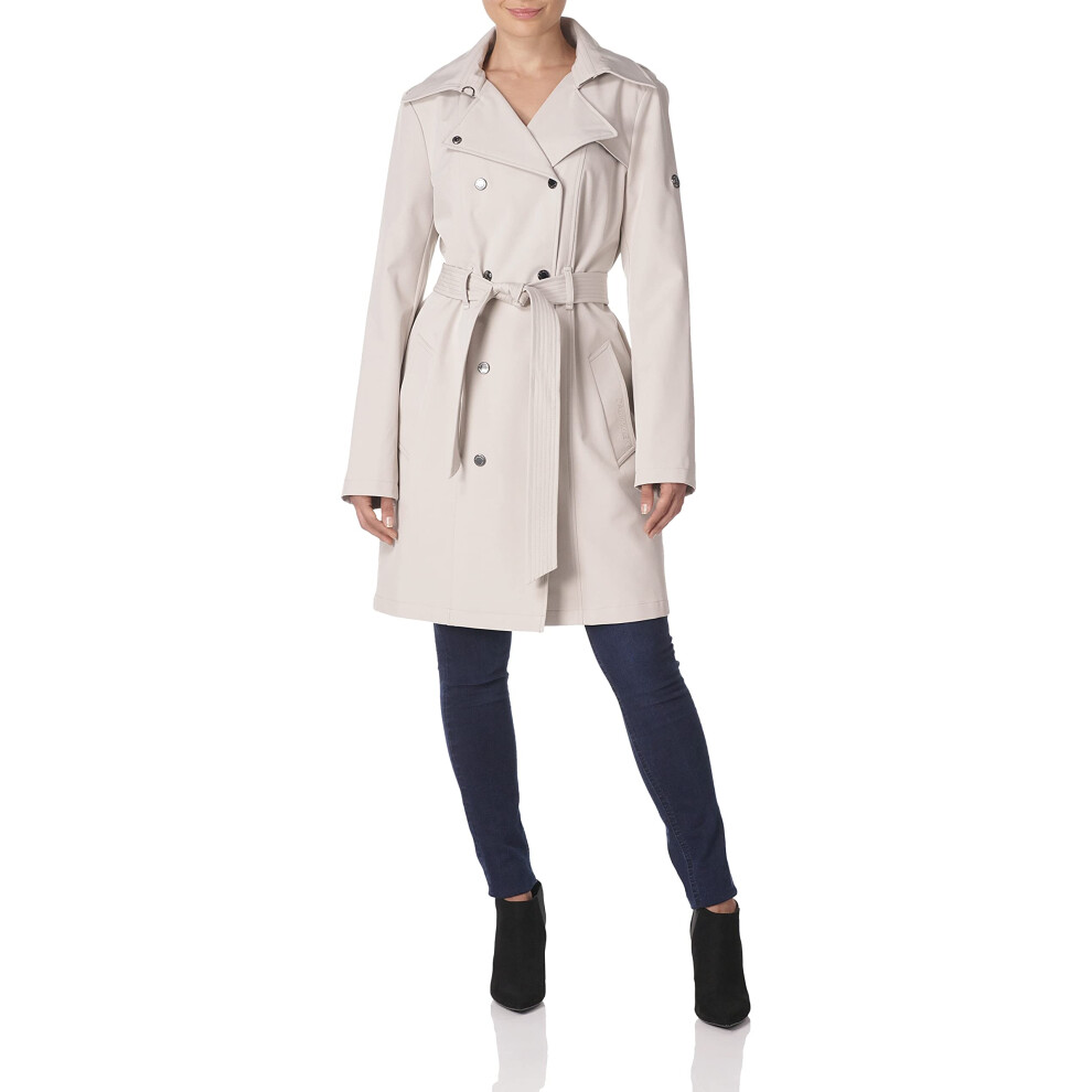 Calvin Klein Women's Double Breasted Belted Rain Jacket with Removable