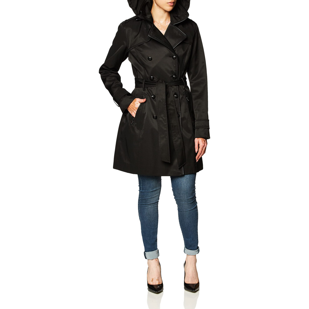 GUESS Women's Double Breasted Trenchcoat  Black  Large