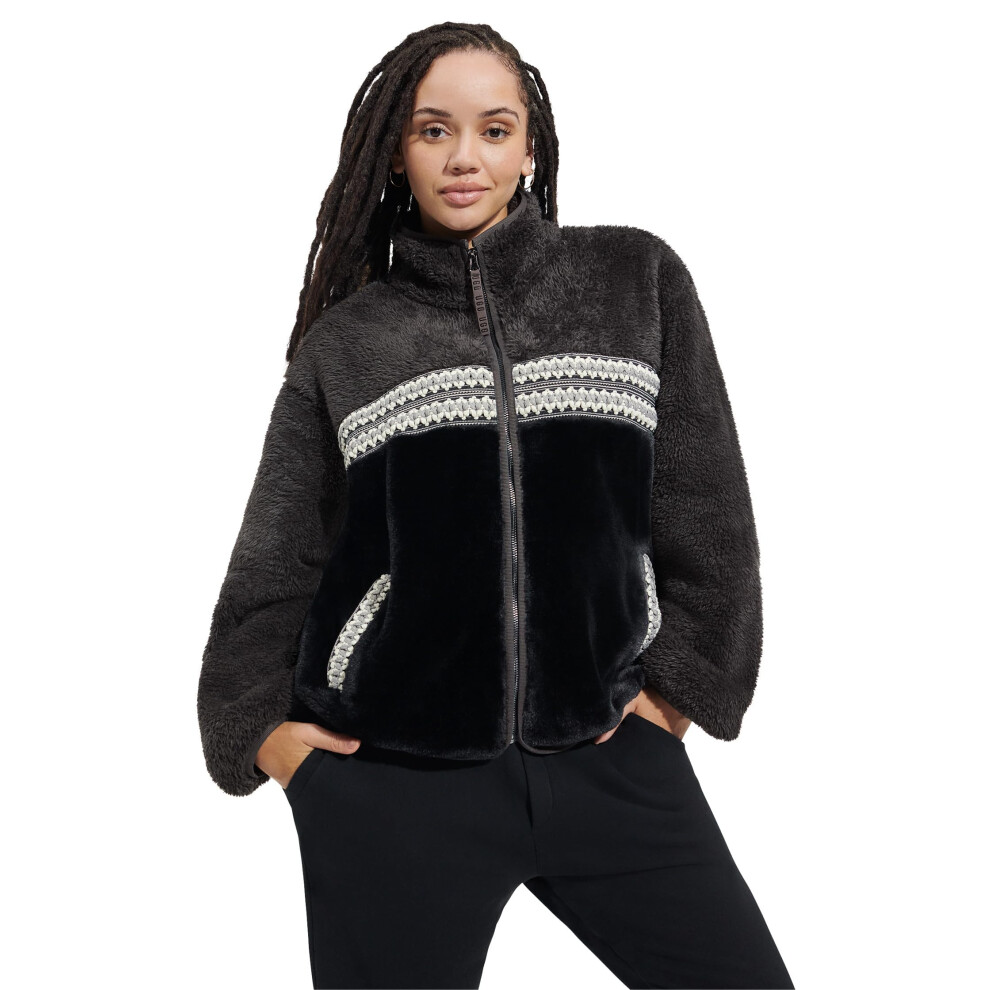 UGG Women's Marlene Sherpa Jacket H Braid Coat  Black Heritage Braid I