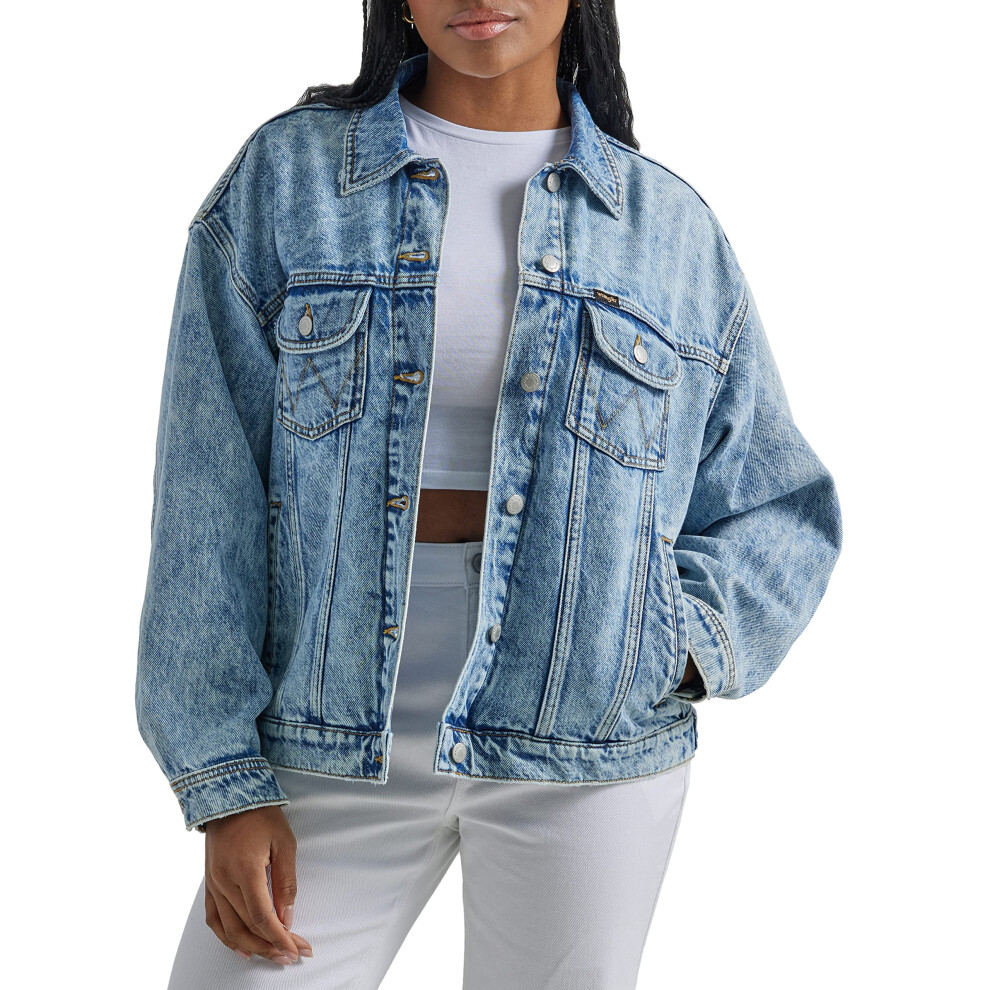 Wrangler Women's Relaxed Fit Girlfriend Denim Jacket  Moonchild  X-Sma