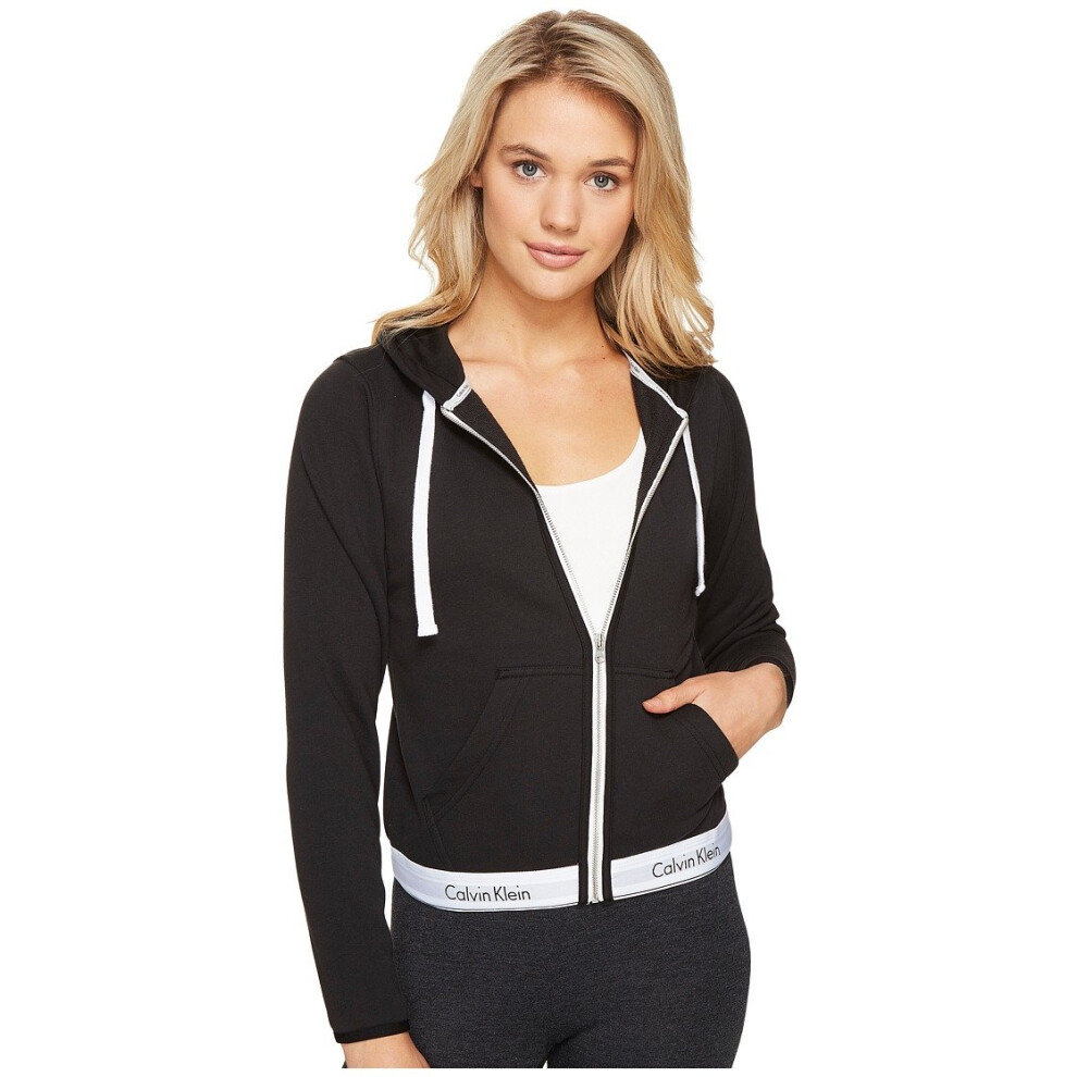 Calvin Klein Women's Modern Cotton Full Zip Hoodie Top  Black  Large