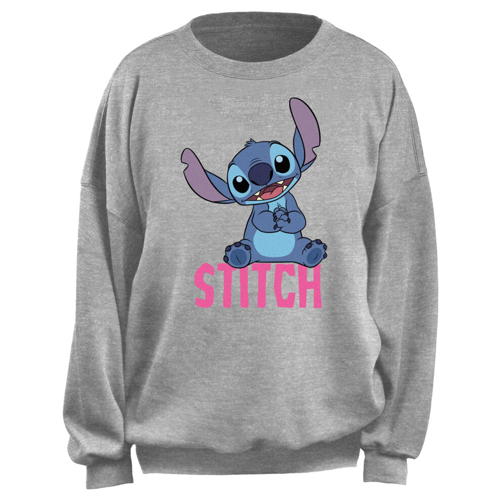 Disney Women's Junior's Sitting Classic Stitch Name Oversized Fleece