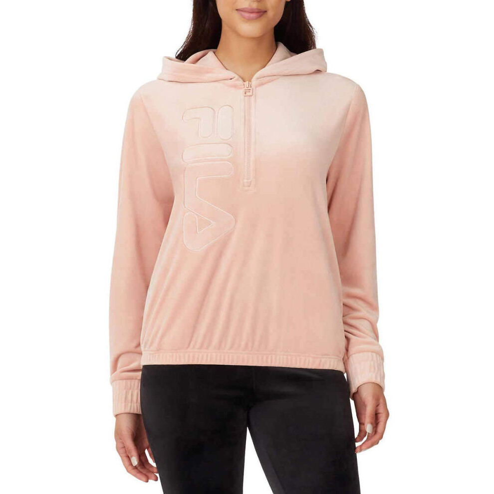 Fila Womens Velour Quarter Zip Hoodie (Misty Rose  Medium)