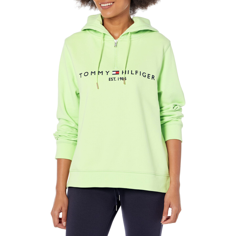 Tommy Hilfiger Women's Adaptive Logo Zip Hoodie  Deep Sea Lime  XS