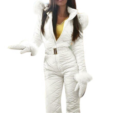 (White, M) Women Winter Warm Snowsuit Outdoor Sports Pants Ski Suit Waterproof Jumpsuit