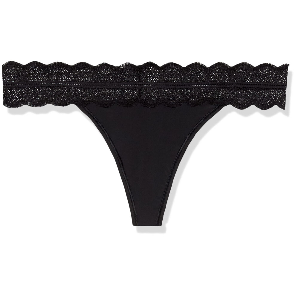 Calvin Klein Women's Micro with Lace Band Thong Panty  Black 3 Pack  M