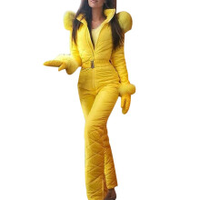 (Yellow, S) Women Winter Warm Snowsuit Outdoor Sports Pants Ski Suit Waterproof Jumpsuit