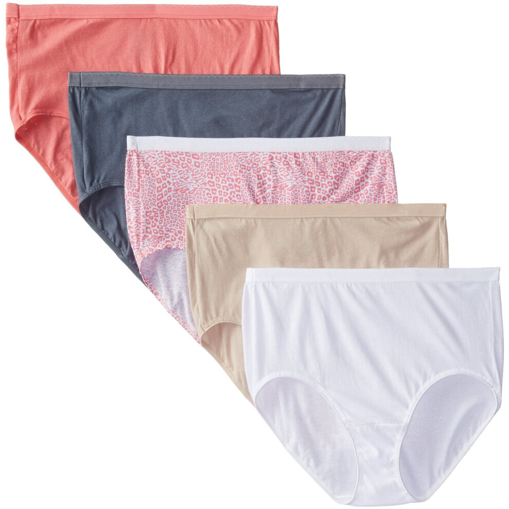 FOL Women's Plus Size Fit For Me 5Pack Cotton Brief Panties  Assorted