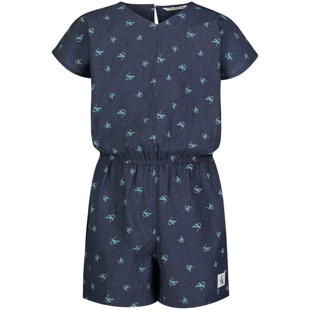 Calvin Klein Girls' Short Sleeve Lightweight Denim Romper  Dark Chambr