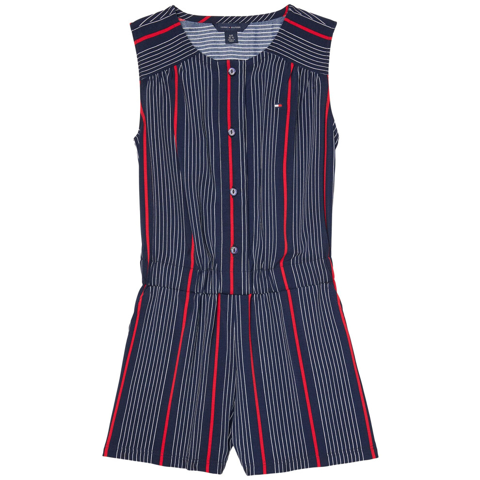 Tommy Hilfiger Girls' Adaptive Sleeveless Romper with Magnetic Closure