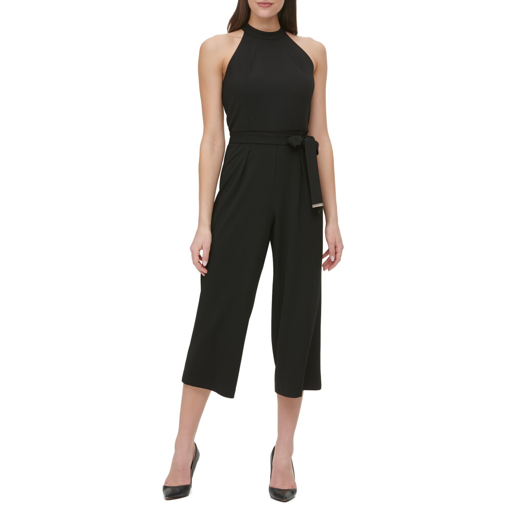 Tommy Hilfiger Women's Scuba Crepe Sleeveless Belted Jumpsuit  Jet Bla