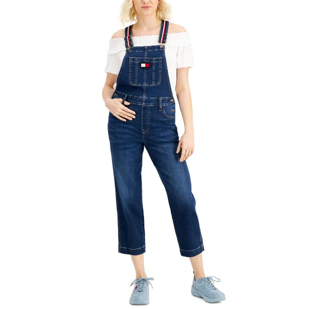 Tommy Hilfiger Womens Cropped Logo Overall Jeans Blue 12