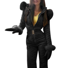 (Black, M) Women Winter Warm Snowsuit Outdoor Sports Pants Ski Suit Waterproof Jumpsuit
