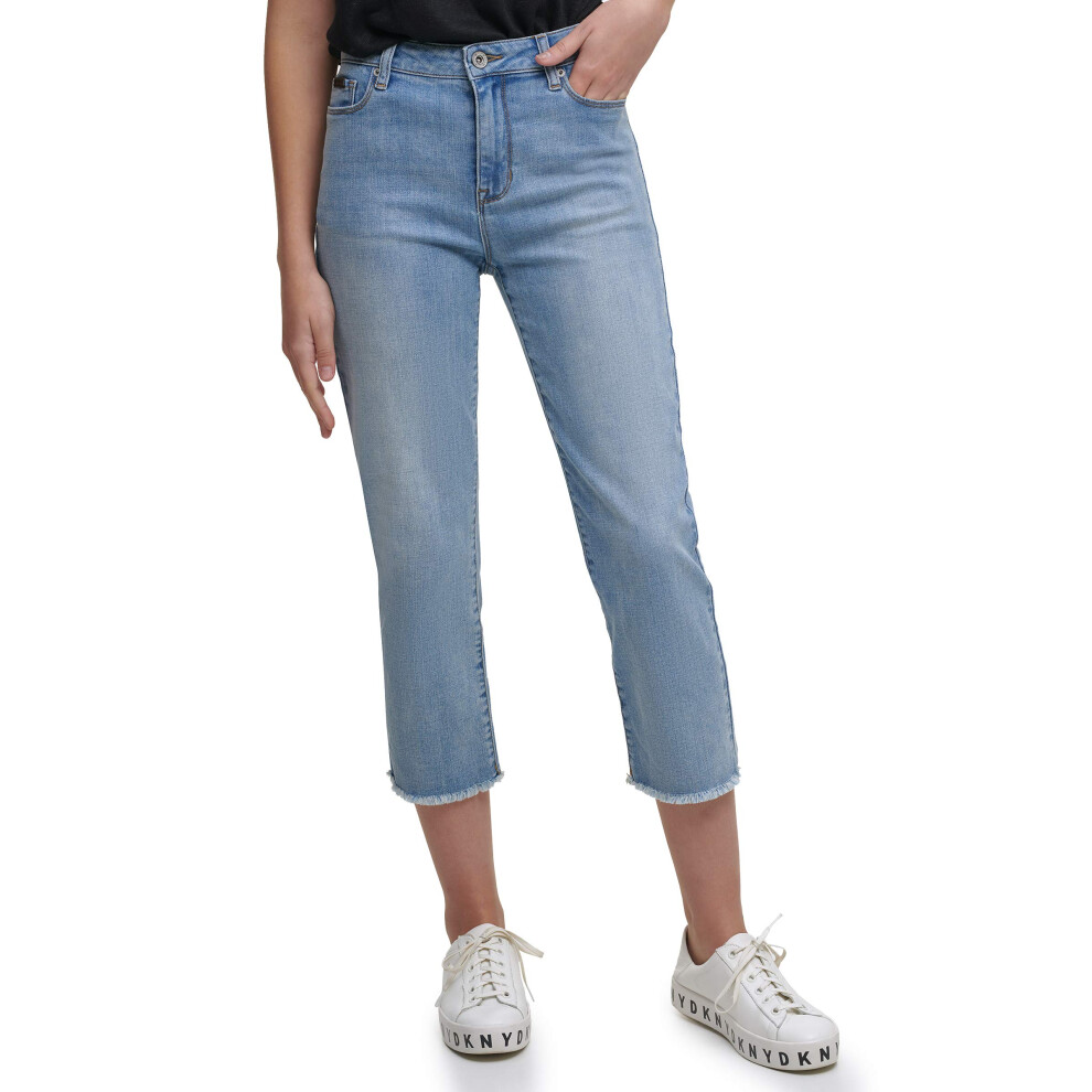 DKNY Women's Rivington Slim Straight Crop Jeans  Faded Blue  25