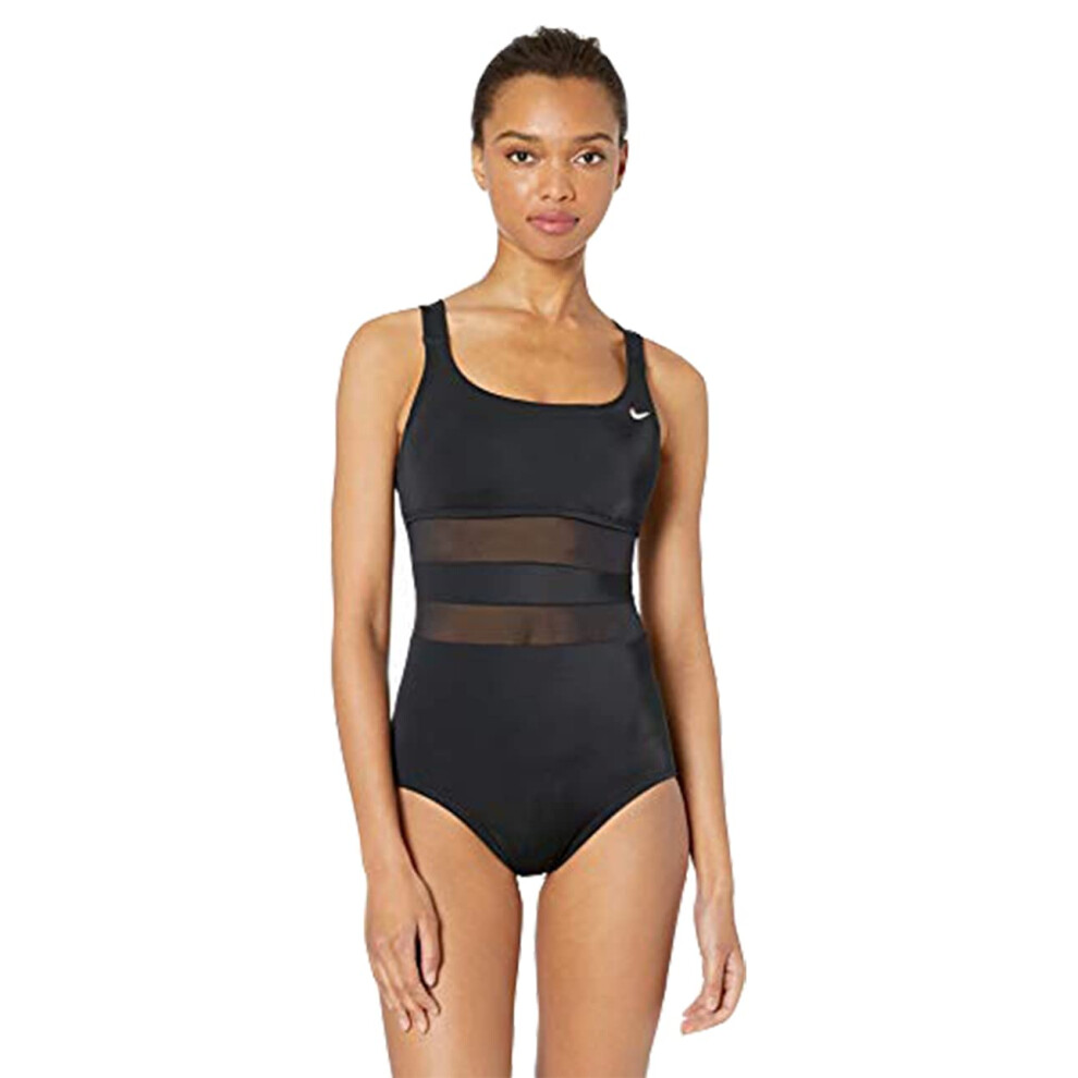 NIKE Swim Women's Standard Mesh Solid Edge V-Back One Piece Swimsuit